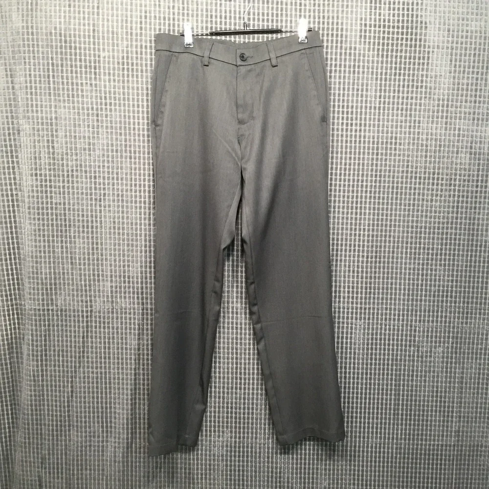 Haggar Slim‎ Performance Slacks Mens 30x30 Charcoal Brown Flat Front Trousers